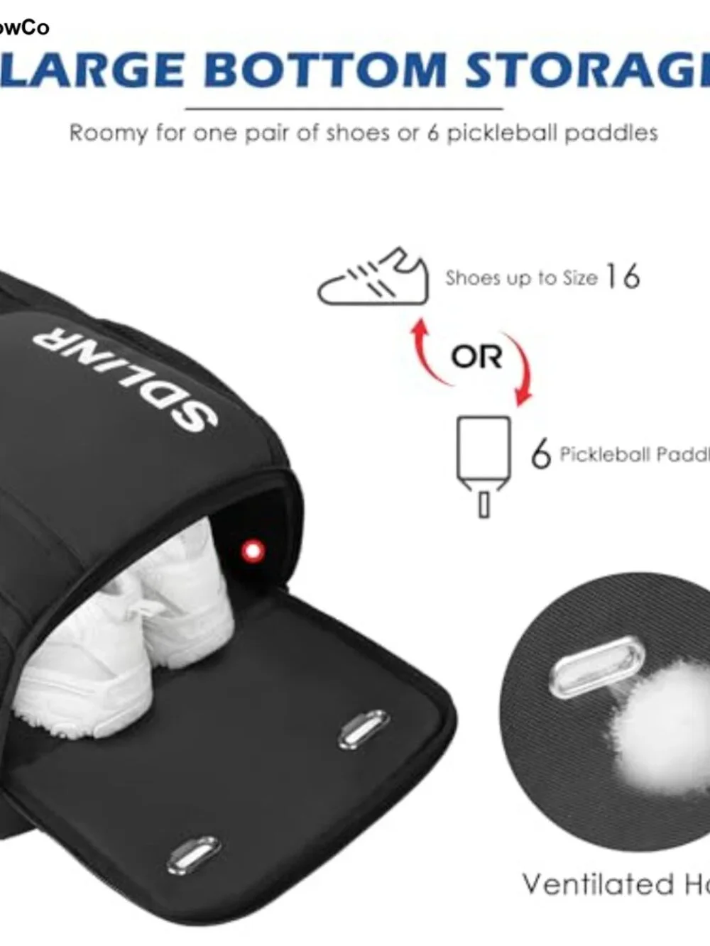 Large Pickleball Backpack Fits 4-10 Paddles Waterproof Oxford Bags for Men Women